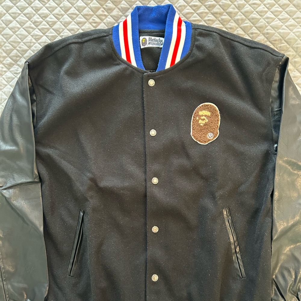 Bape Black and Blue Bomber Varsity Jacket with Timeless Appeal EUC!!! GREAT DEAL